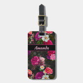 Rosa Blume und Rose, schwarz Gepäckanhänger (Vorderseite vertikal)