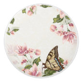 Rosa Blume und Schmetterling Keramikknauf (Vorderseite)