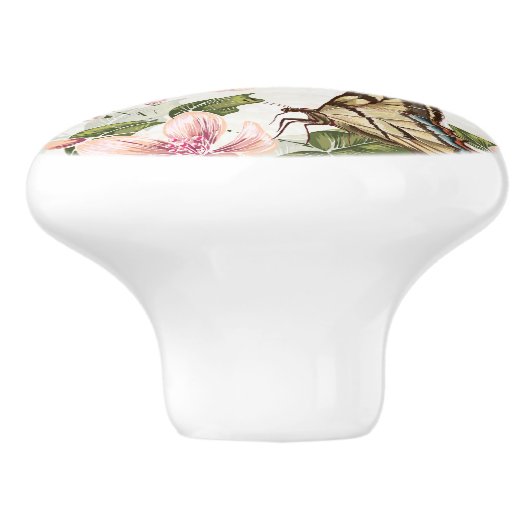 Rosa Blume und Schmetterling Keramikknauf (Seitenansicht)