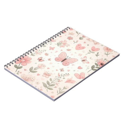 Rosa Blume und Schmetterlinge Baby-Notebook Notizblock (Linke Seite)