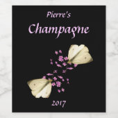 Rosa Blume und Schmetterlinge Blumenweinetikett Weinetikett (Einzelnes Label)