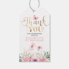 Rosa Blume und Schmetterlinge Geburtstag Danke Geschenkanhänger