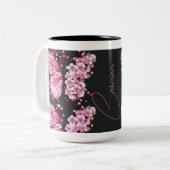 Rosa Blume und Schmetterlinge Keramik Tasse (Vorderseite Links)