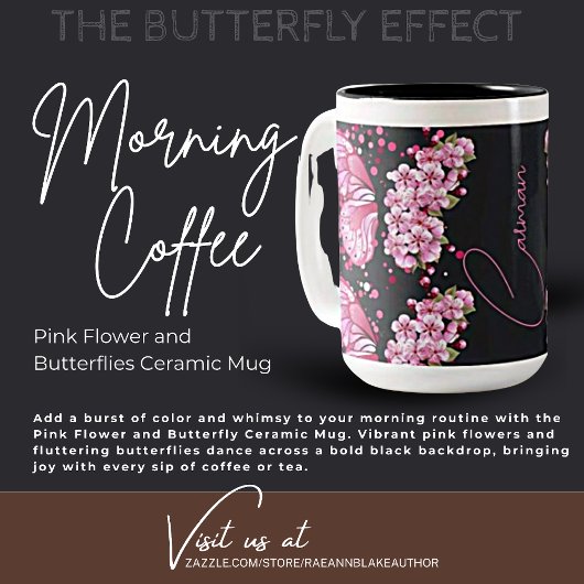 Rosa Blume und Schmetterlinge Keramik Tasse