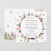 Rosa Blume und Schmetterlinge Kinderdusche Einladung (Vorne/Hinten)