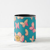 Rosa Blume und Schmetterlinge Muster Hintergrund Tasse (Zentrum)