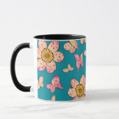 Rosa Blume und Schmetterlinge Muster Hintergrund Tasse (Links)