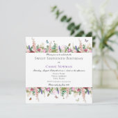 Rosa Blume und Schmetterlinge | Platz 16. Geburtst Einladung (Stehend Vorderseite)