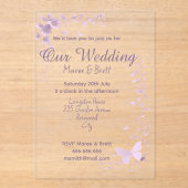 Rosa Blume und Schmetterlingstheorie Acryleinladungen (Vorderseite)