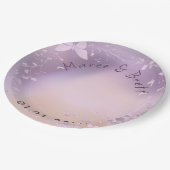 Rosa Blume und Schmetterlingstheorie Pappteller (Schrägansicht)