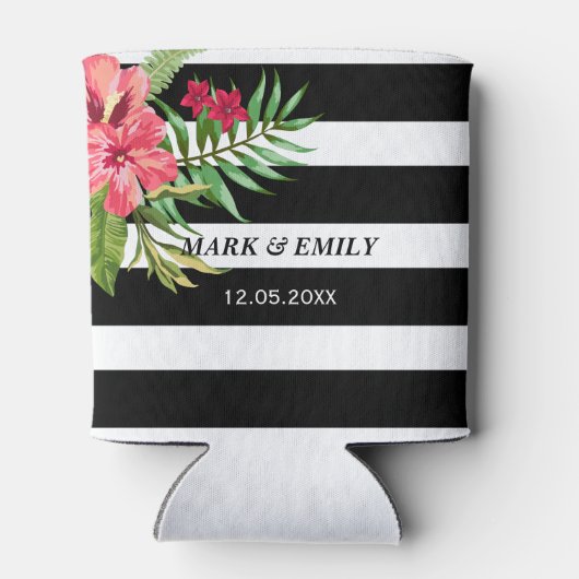 Rosa Blume und Schwarz-weiße Streifen Dosenkühler (Rückseite)