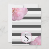 Rosa Blume und schwarze, graue und weiße Streifen Einladung (Rückseite)