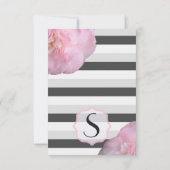 Rosa Blume und schwarze, graue und weiße Streifen Einladung (Rückseite)