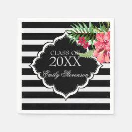 Rosa Blume und schwarze Streifen - Abschlüsse Serviette