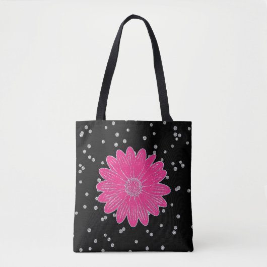 Rosa Blume und silberne Glitzer Totbeutel Tasche (Vorderseite)