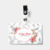 Rosa Blume und Silberverschwommenes Glas Ausweis (Vorderseite mit Clip)