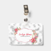 Rosa Blume und Silberverschwommenes Glas Ausweis (Rückseite mit Clip)