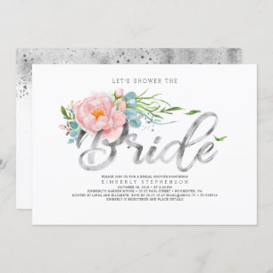 Rosa Blume und Silver Foil Glitzer Brautparty Einladung