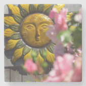 Rosa Blume und Sonne - Martha's Vineyard Steinuntersetzer (Vorderseite)