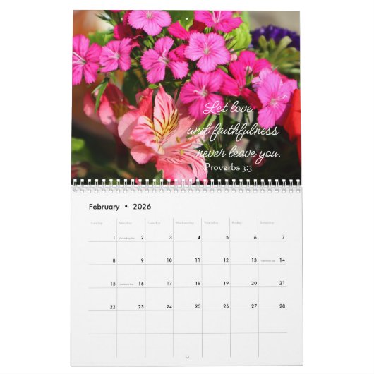Rosa Blume und Sprichwörterbücher Kalender (Feb 2026)