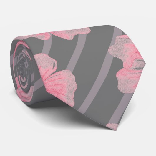 Rosa Blume und Streifen Krawatte (Gerollt)