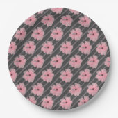Rosa Blume und Streifen Papier Teller (Vorderseite)