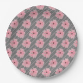 Rosa Blume und Streifen Papier Teller (Vorderseite)