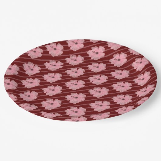 Rosa Blume und Streifen Papier Teller (Schrägansicht)