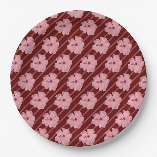 Rosa Blume und Streifen Papier Teller (Vorderseite)