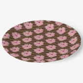 Rosa Blume und Streifen Papier Teller (Schrägansicht)