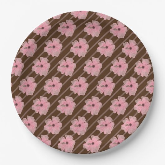 Rosa Blume und Streifen Papier Teller (Vorderseite)
