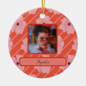 Rosa Blume und Streifen Personalisiert Keramik Ornament (Vorne)