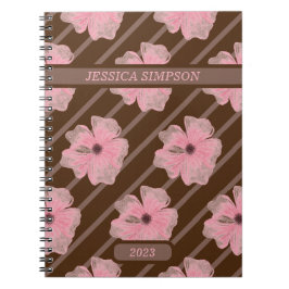 Rosa Blume und Streifen Personalisiertes Notebook Notizblock