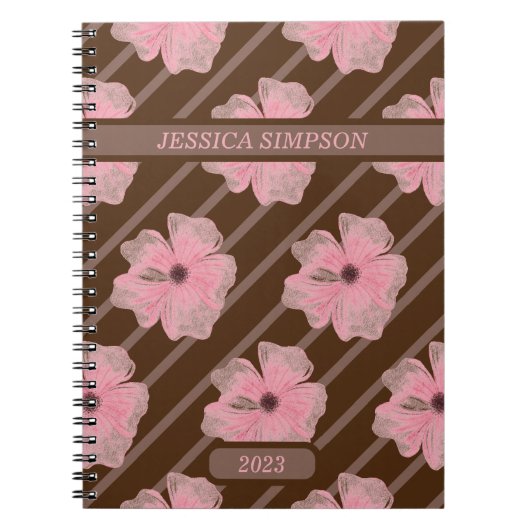 Rosa Blume und Streifen Personalisiertes Notebook Notizblock (Vorderseite)