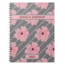 Rosa Blume und Streifen Personalisiertes Notebook