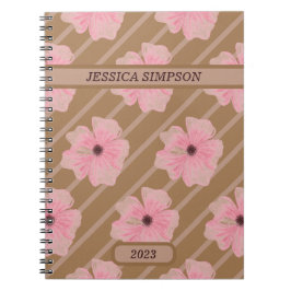 Rosa Blume und Streifen Personalisiertes Notebook Notizblock