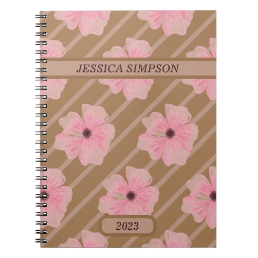 Rosa Blume und Streifen Personalisiertes Notebook Notizblock (Vorderseite)