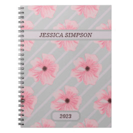 Rosa Blume und Streifen Personalisiertes Notebook Notizblock
