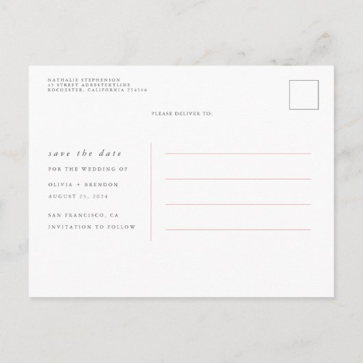 Rosa Blume und Sukkulente Save the Date elegant Ankündigungspostkarte (Rückseite)