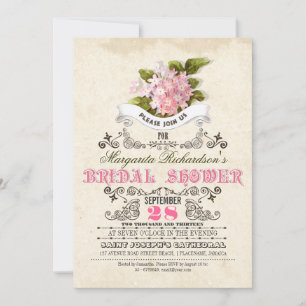 Rosa Blume und Typografie Brautdusche Einladung
