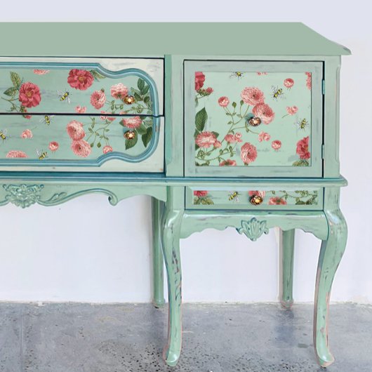 Rosa Blume und Vintage Bienen Seidenpapier