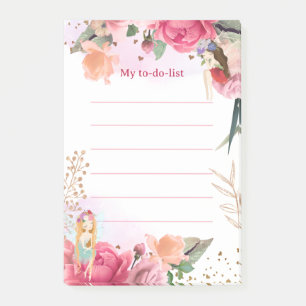 Rosa Blume und zu erledigende Fairies Post-it Klebezettel