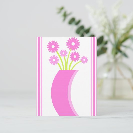 Rosa Blume Vase - Postkarte (Stehend Vorderseite)