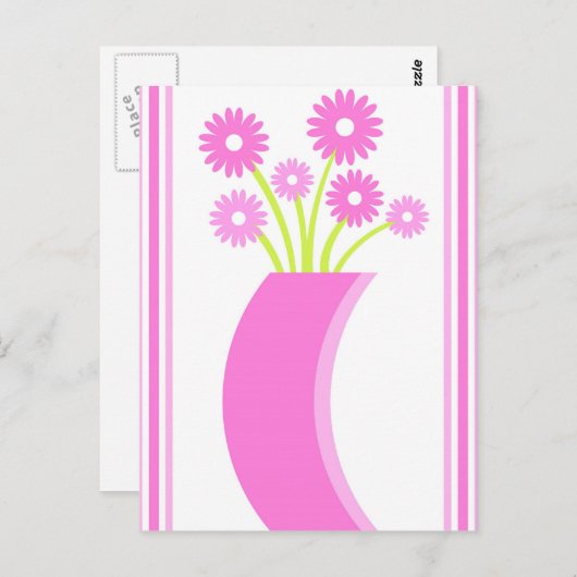 Rosa Blume Vase - Postkarte (Vorne/Hinten)
