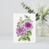Rosa Blume Vintag Botanische Postkarte (Stehend Vorderseite)