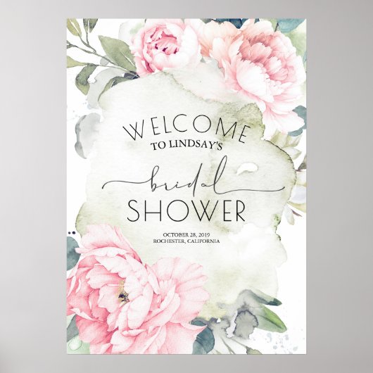 Rosa Blume Vintag Watercolor Brautparty Poster (Vorne)