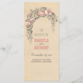 Rosa Blume Vintage Hochzeitsprogramme Programm