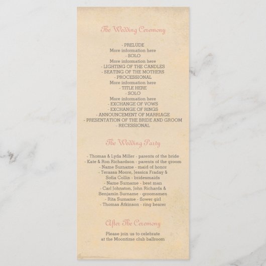 Rosa Blume Vintage Hochzeitsprogramme Programm (Rückseite)