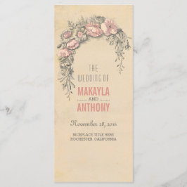 Rosa Blume Vintage Hochzeitsprogramme Programm