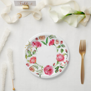 Rosa Blume Vintage Papiertafel Pappteller